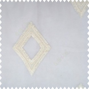 Beige cream color geometric designs embroidery diamond deice shapes with transparent fabric polyester sheer curtain